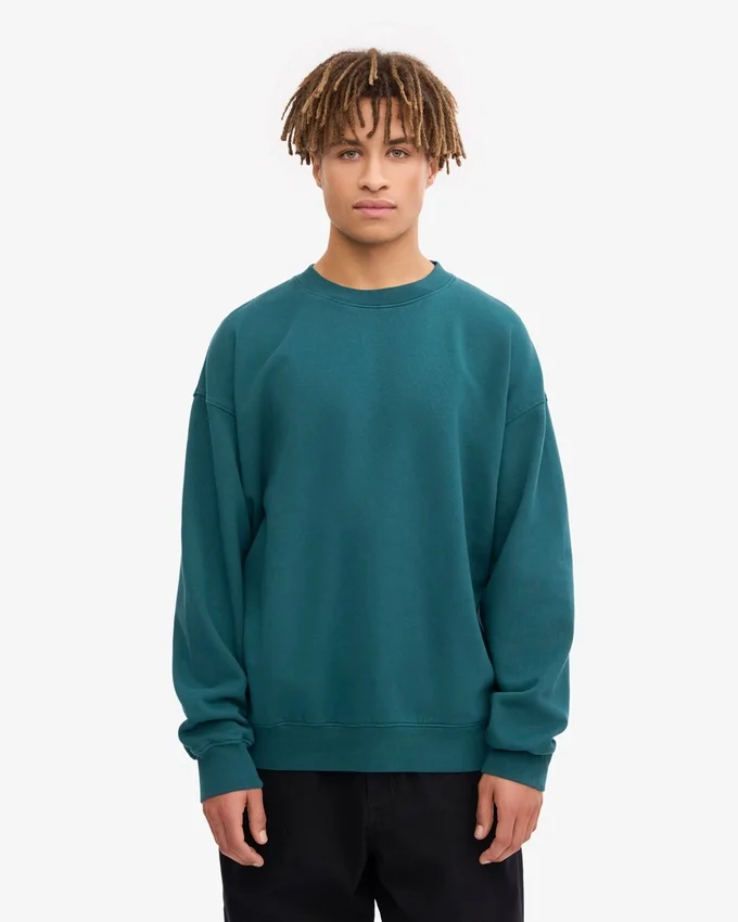 Suéter orgánico de cuello redondo oversize - Verde océano