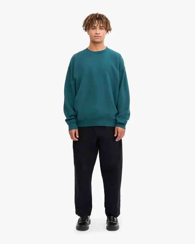 Suéter orgánico de cuello redondo oversize - Verde océano