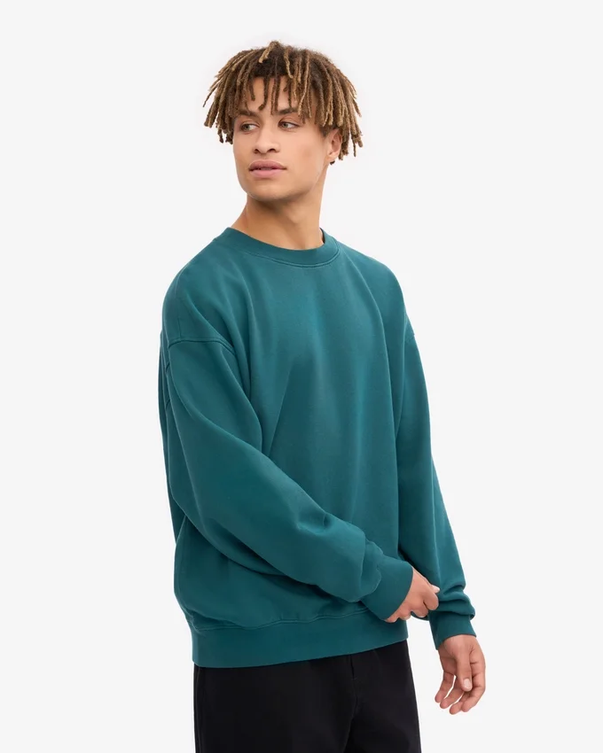 Suéter orgánico de cuello redondo oversize - Verde océano