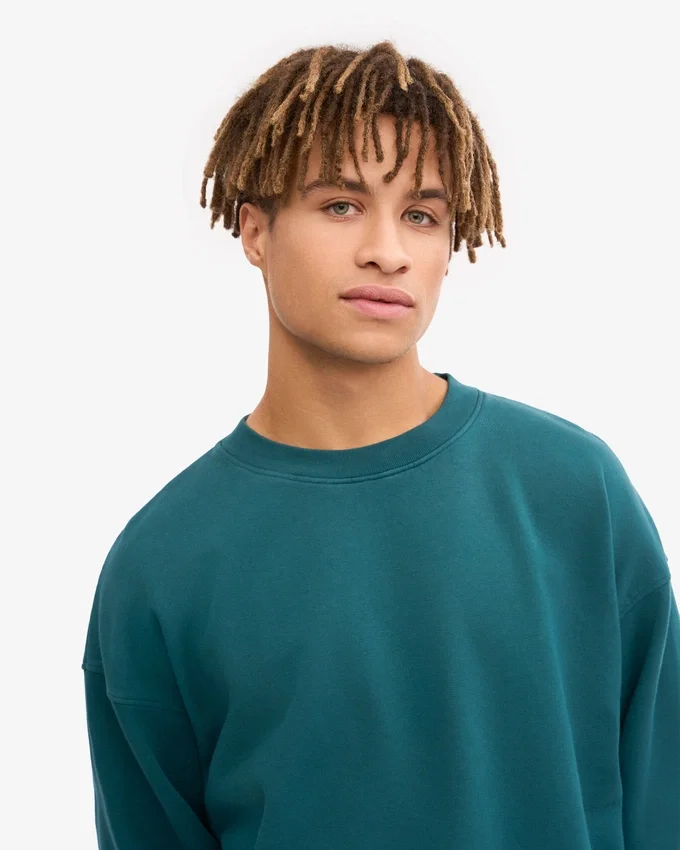 Suéter orgánico de cuello redondo oversize - Verde océano