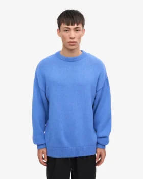 T-shirt de cuello redondo de lana merino oversize – Azul Pacífico