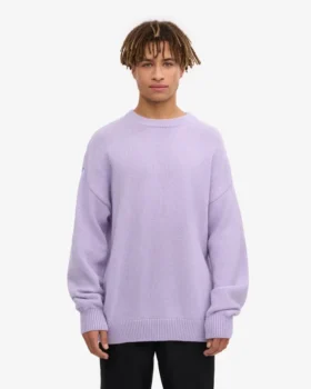 T-shirt de cuello redondo de lana merino oversize – Lavanda suave