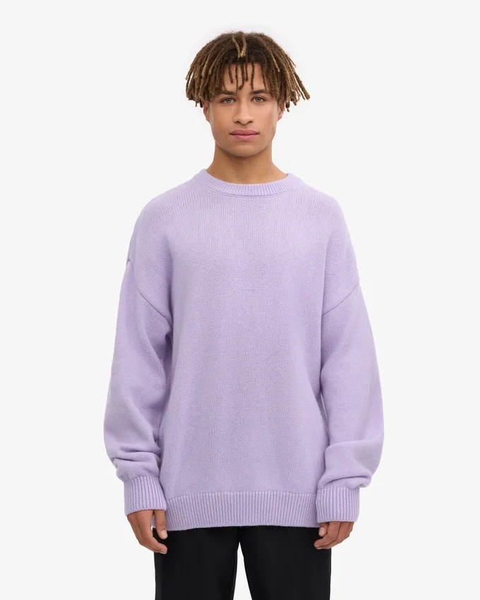 T-shirt de cuello redondo de lana merino oversize - Lavanda suave