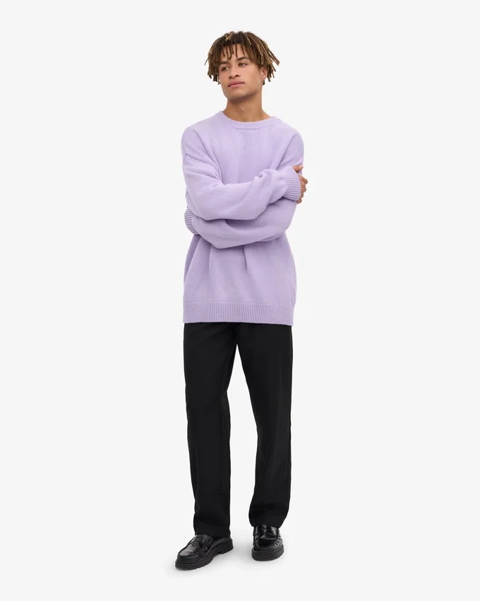 T-shirt de cuello redondo de lana merino oversize - Lavanda suave